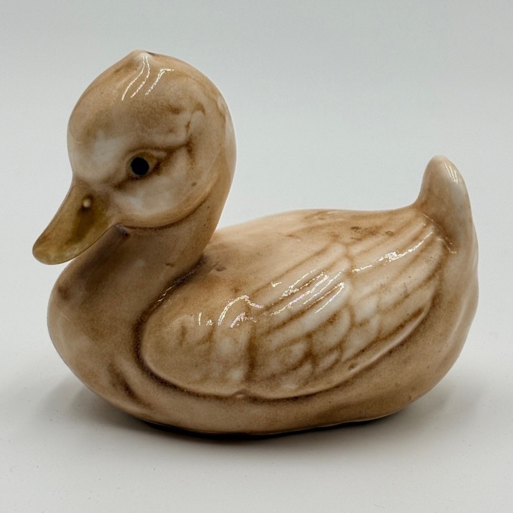 Vintage Ceramic Duckling Figurine 3" Brown Glossy Porcelain Duck Ardco Dallas